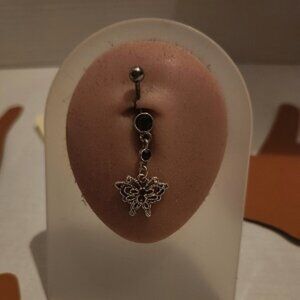 Dangle Crystal Butterfly Purple Crystal Navel Ring ~ N-5097-POSH